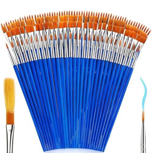 DECYOOL Paint Brushes 100 Pcs Small Round Flat Bulk for Detail Painting - style: Mix(50Flat +50Round)