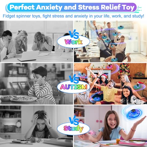 Drone for Kids Flying Toys, 2026 Upgrade LED Fidget Spinner (Navy, Plastic)