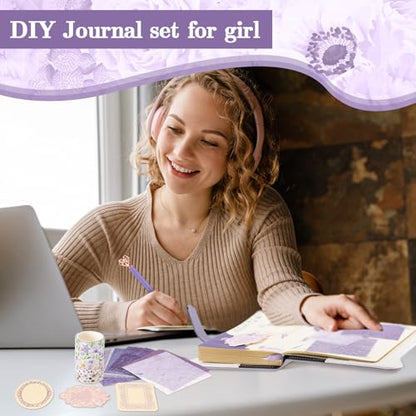 Janlaugh DIY Journal Diary with Lock Pack Scrapbook Kit, Purple, Bright - color: Purple, style: Bright