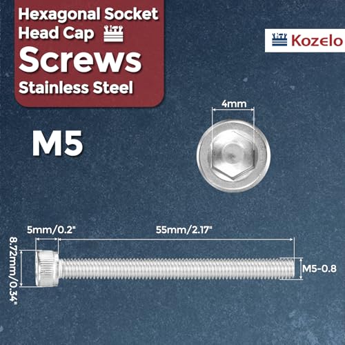 Socket Head Cap Screws M5-0.8x55mm 304 Stainless Steel Silver 10pcs - size: M5-0.8x55mm