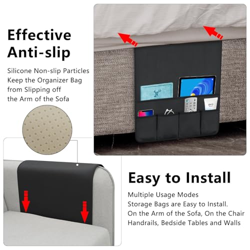 Remote Control Holder for Armchair Caddy, Remote Holder with 5 Pockets - color: Black, size: 35"x18"