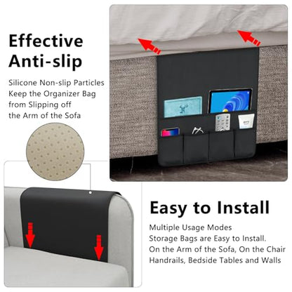 Remote Control Holder for Armchair Caddy, Remote Holder with 5 Pockets - color: Black, size: 35"x18"