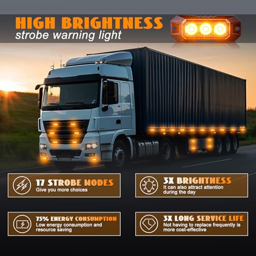 4PCS 3 LED Amber Surface Mount Flashing Strobe Lights for Trucks - color: Yellow, size: 3LED-4PCS