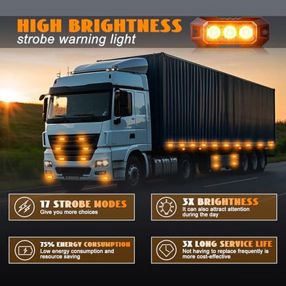 4PCS 3 LED Amber Surface Mount Flashing Strobe Lights for Trucks - color: Yellow, size: 3LED-4PCS