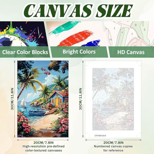 ICYANART 4 Pack Beach Paint by Numbers for Adults with Framed and Easel - color: Beach