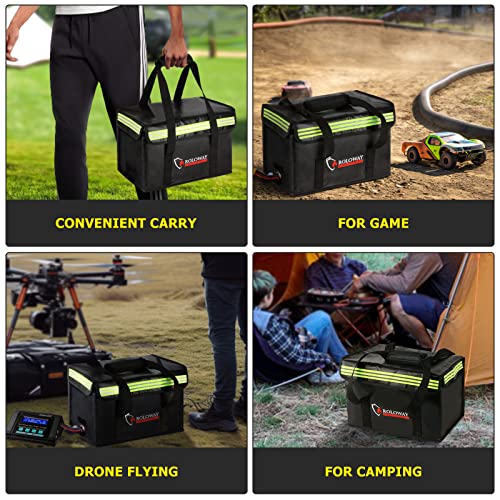 ROLOWAY Lipo Battery Bag (15 x 8.5 x 10 inch), Large Fireproof Lipo Ebike Bag with Comfortable Handle, Reflective Strip