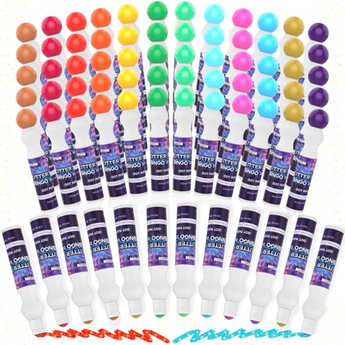 Crtiin 72 Pack 0.5 oz Glitter Bingo Dauber Marker Bulk, 12 Colors