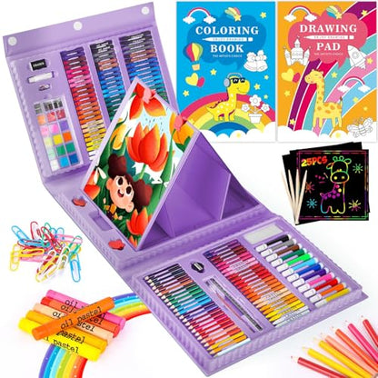 iBayam 251-Pc Art Kit – Easel, Sketchbook, Scratch Paper, Crayons & Pencils - color: Purple