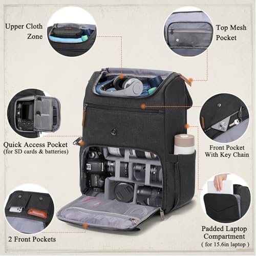 RAINSMORE Camera Backpack, DSLR SLR Mirrorless Camera Bag for Photographer - color: Black
