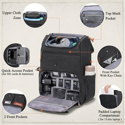 RAINSMORE Camera Backpack, DSLR SLR Mirrorless Camera Bag for Photographer - color: Black