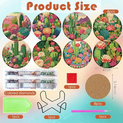 ijbnhd 8 Pcs Cactus Diamond Art Coasters Kit Diamond Painting Coasters - color: Cactus