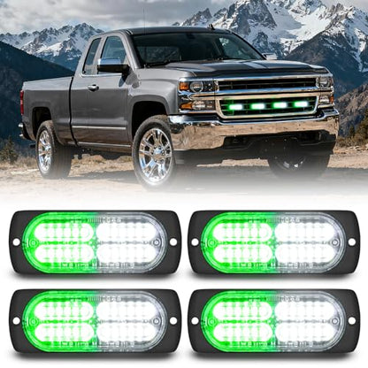 Nilight 4PCS 24LED Green White Strobe Light 12V/24V Grille Surface Mount - color: Green & White