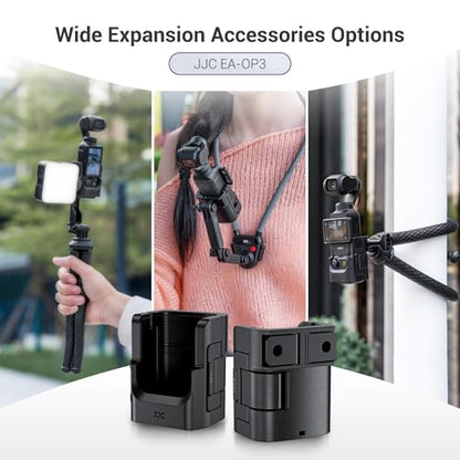 JJC Extension Accessories Adapter for DJI Pocket 3(Mount Plate for DJI Pocket Combo Accessries) — Foldable Action Camera Mount with Cold Shoe, Silicone Pads, Secure Latch Lock