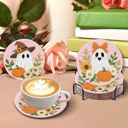 8 Pcs Halloween Diamond Art Coasters Kits with Holder 4X4 Inch - color: Bdwy464