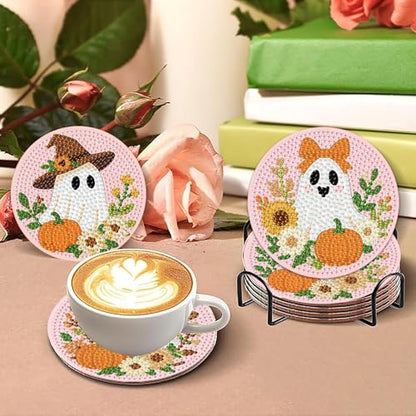 8 Pcs Halloween Diamond Art Coasters Kits with Holder 4X4 Inch - color: Bdwy464