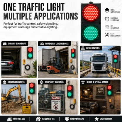 8 Inch LED Traffic Light, Red Green Stop/Go Lamp with Button Control