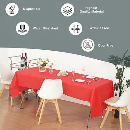 Evershine (12-Pack Heavy Duty Plastic Table Covers Tablecloth (Reusable) (Rectangle 54" X 108", Red) - color: Red, size: 12 PACK Rectangle 54" X 108"