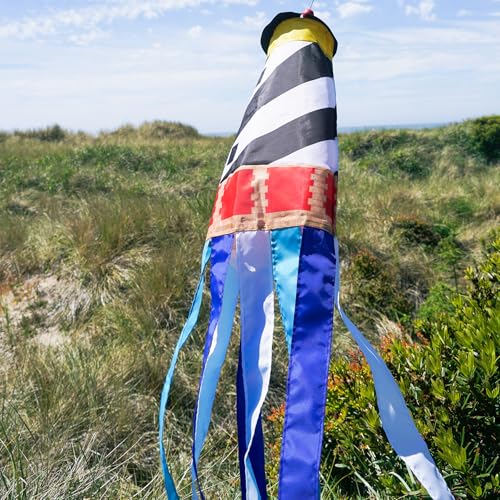 In the Breeze 4665 — 3D Lighthouse Windsock — Hanging Outdoor Beach Decoration for Yards, Gardens - style: Lighthouse