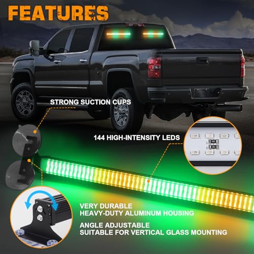 XRIDONSEN 2X 17.7 inch Windshield Light Bar 144 LED Strobe Lights - color: Amber/Green