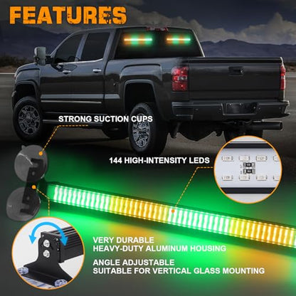 XRIDONSEN 2X 17.7 inch Windshield Light Bar 144 LED Strobe Lights - color: Amber/Green