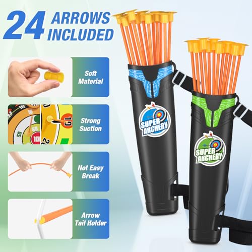 HYES 2 Pack Kids Bow and Arrow with 29" Large Dart Board & Dinosaur Target - size: 2 pack-dartboard target