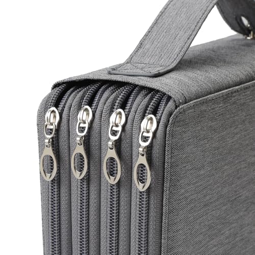 Canvas 200 Slots Pencil Case 4-Layer Zipped Holder w/Handle - color: Grey, size: 200