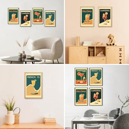 4 Pack Framed Paint by Numbers Kit for Adults, Retro Cocktail , 8 x 12 Inch - color: TRTDOP4F104