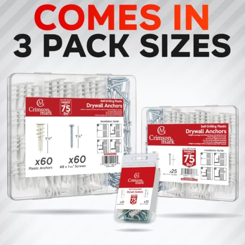 CrimsonMark #8 Self Drilling Drywall Anchors and Screws Assortment Kit(120)