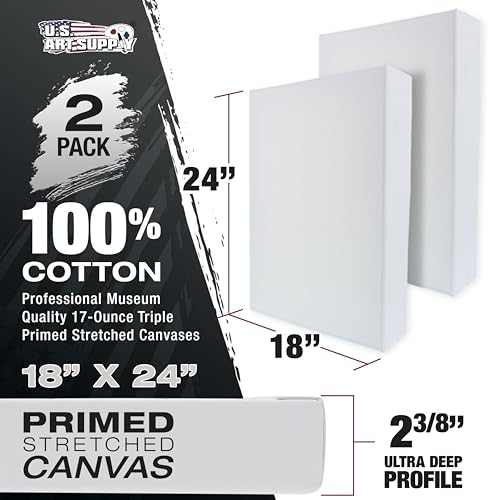 U.S. Art Supply Stretched Canvas for Painting 18" x 24" 2-3/8" Extra Deep - size: 18" x 24"