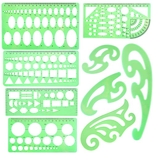 SIQUK 9 Pieces Drawings Templates French Curve Geometric Templates
