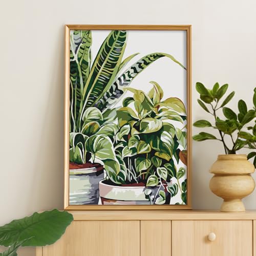 Framed Paint by Numbers Kit for Adults Beginners – Tropical Green Plants - color: Leaf-01, size: 8x12 Inch