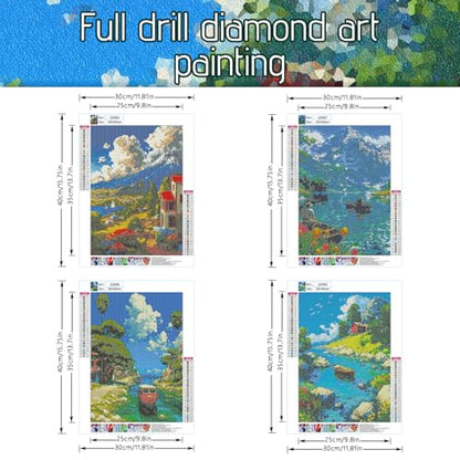 DOTSOPS 4 Pcs Landscape Diamond Painting Kits for Adults Round Full Drill - color: Landscape C