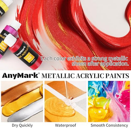 AnyMark Metallic Acrylic Paint, 24 Colors Acrylic Paint Set with 10 Brushes - color: Metallic