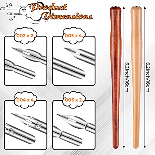 Chinco 14 Pcs Dip Pen Nibs Holders with Comic Wooden Drawing Pens Holder