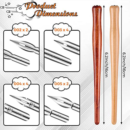 Chinco 14 Pcs Dip Pen Nibs Holders with Comic Wooden Drawing Pens Holder
