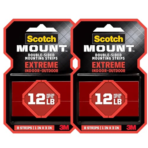 Scotch-Mount Extreme Mounting Strips, Double-Sided Heavy Duty Tape, 16 Strips Total (2 Packs of 8), 1 in x 3 in, Indoor/Outdoor, Black (414H-ST) - size: 16 Count