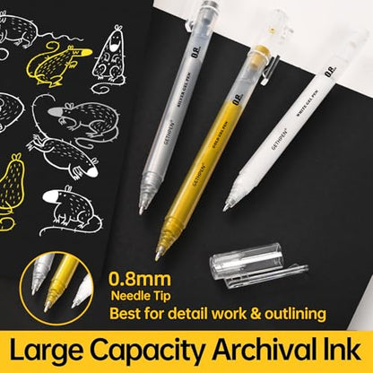 GETHPEN White Gel Pens, 0.8mm Fine Point Opaque White Ink Pens, 3 Pack - size: 3 Count (Pack of 1), style: 3 Pack White