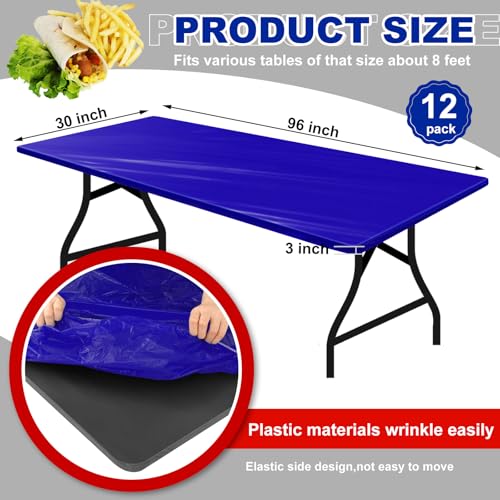 Boao 12 Plastic Elastic Fitted Tablecloths, 8 Ft, 96 x 30 Inch, Navy Blue - color: Navy Blue, size: 8 Ft, 96 x 30 Inch