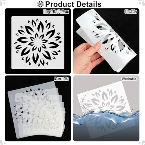 MWOOT 7 Pcs Mandala Stencils Set, 7 Sizes Flower Stencil Templates for Painting on Wood Tile Canvas, Wall Stencils for Crafts Reusable, Plastic Stencil for DIY Crafts and Scrapbook Decor 3-7.8"