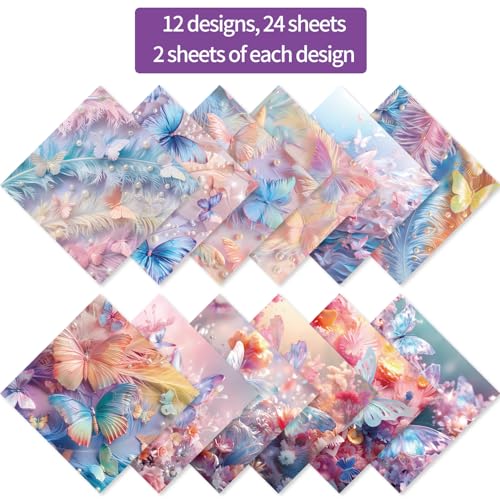 6x6" Cardstock Single Sided Scrapbooking,Craft Decorative Scrap Book Paper - color: 24sheets-Pearl Butterfly