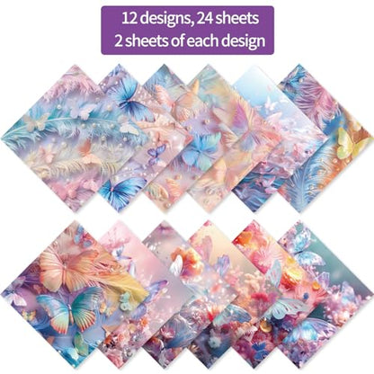 6x6" Cardstock Single Sided Scrapbooking,Craft Decorative Scrap Book Paper - color: 24sheets-Pearl Butterfly