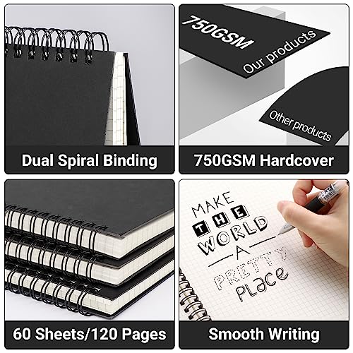 EUSOAR Graphing Notebook, Large A4 6Packs 8.5"x11" 120 Pages Graph Paper Notebook Spiral, Hardcover Spiral Grid Paper Notebook Composition for Math Science Engineering Artist Drawing-Black - size: A4, style: Graph