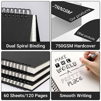 EUSOAR Graphing Notebook, Large A4 6Packs 8.5"x11" 120 Pages Graph Paper Notebook Spiral, Hardcover Spiral Grid Paper Notebook Composition for Math Science Engineering Artist Drawing-Black - size: A4, style: Graph
