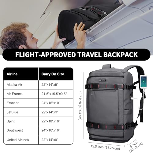 WITZMAN Travel Backpack for Men 35L TSA Friendly Flight Approved - color: Silvery Grey