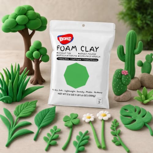 BOHS Foam Clay, Green Air Dry Modeling Clay, 1.1 lb - color: Green, size: 500 g