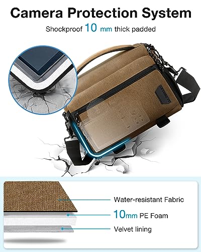 BAGSMART Camera Sling Bag with Tripod Holder & Rain Cover, Khaki - color: 06-Khaki Brown