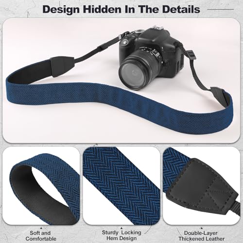 Universal Camera Strap - Camera Neck Strap, Adjustable Shoulder Straps Compatible with Canon, Fujifilm, Nikon, Olympus, Panasonic and other SLR and mirrorless cameras - Blue and Black Stripes - color: Blue and Black Striped
