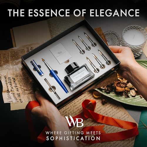 Wordsworth & Black Luxury Calligraphy Pen Set for Writing, 6 Nibs, Blue - color: Blue Chrome