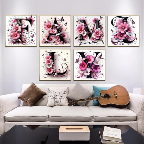 JATOK Diamond Painting Kit for Adults, Letter H, 11.8 x 11.8 in - color: Hot Pink