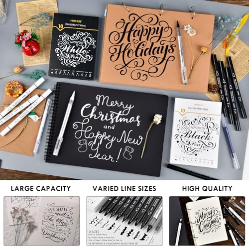 Dual Tip Black Acrylic Calligraphy Pens, Hand Lettering Pen - color: Black